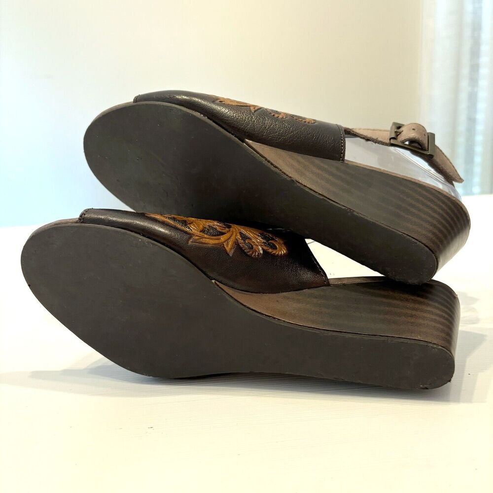 Roper Women's‎ Western Mika Brown Stamped Floral Brown Leather Sandals US Size 9 - Picture 9 of 12